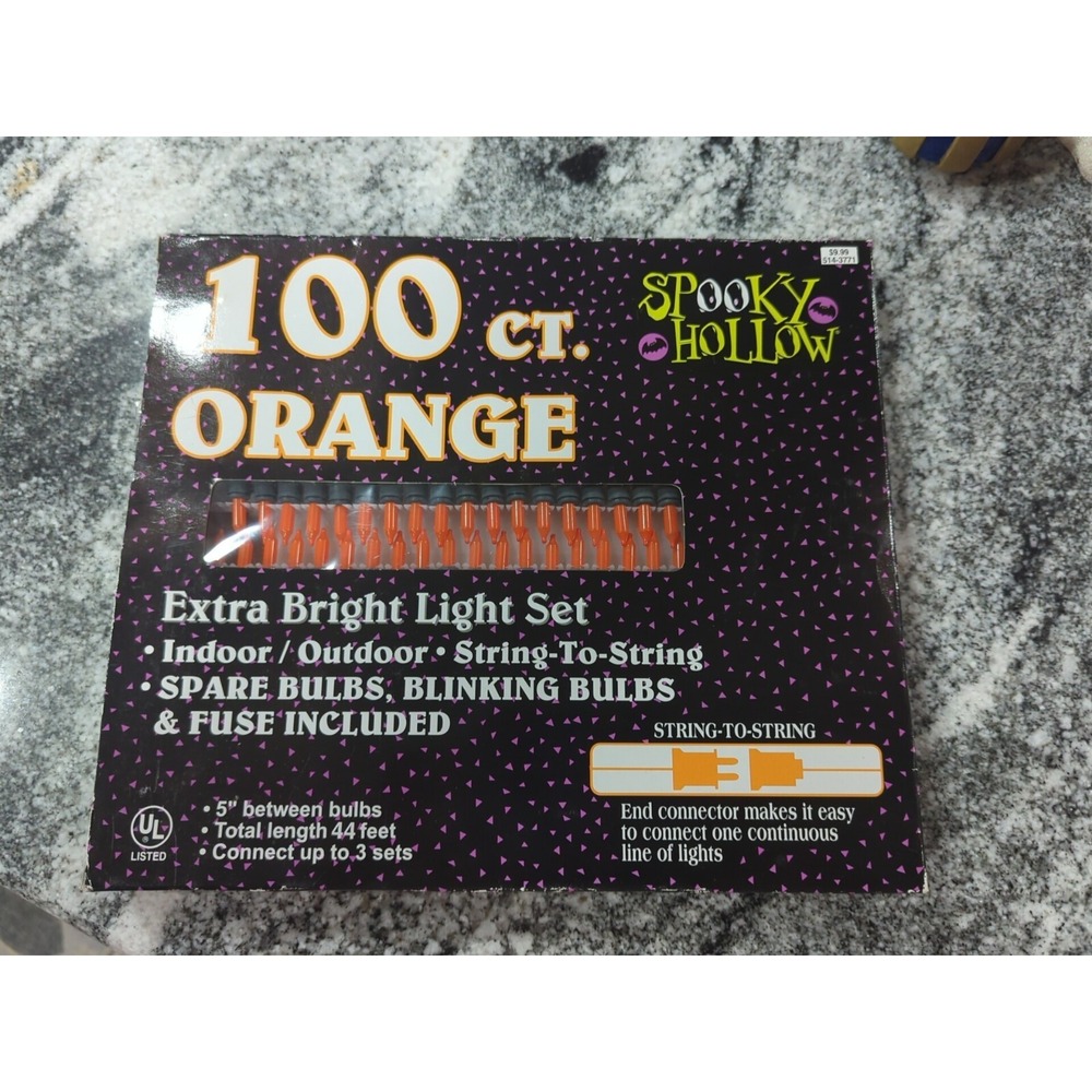 Spooky Hollow Halloween 100 Count String Lights Indoor Outdoor Orange NEW